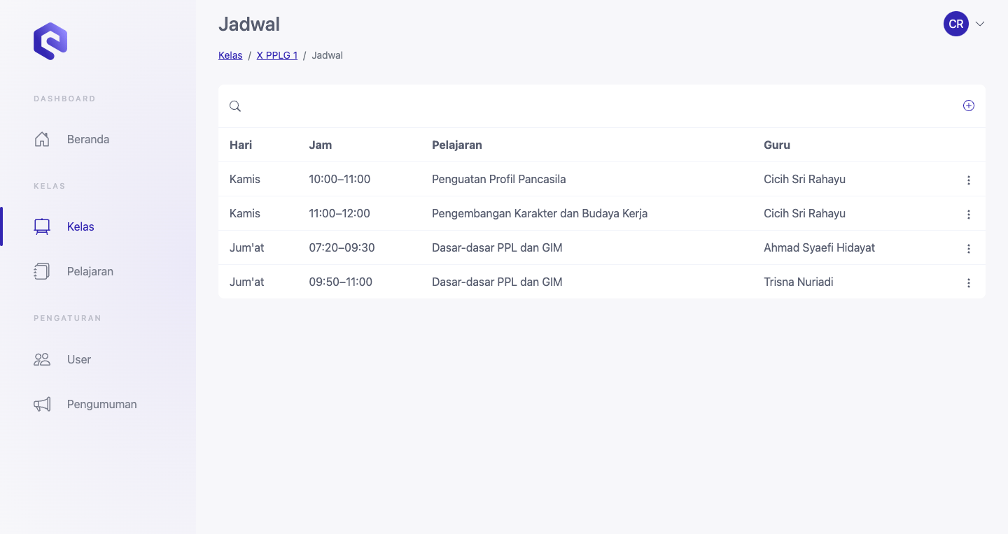 Admin - Jadwal Kelas