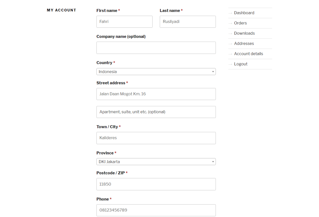 Edit address page