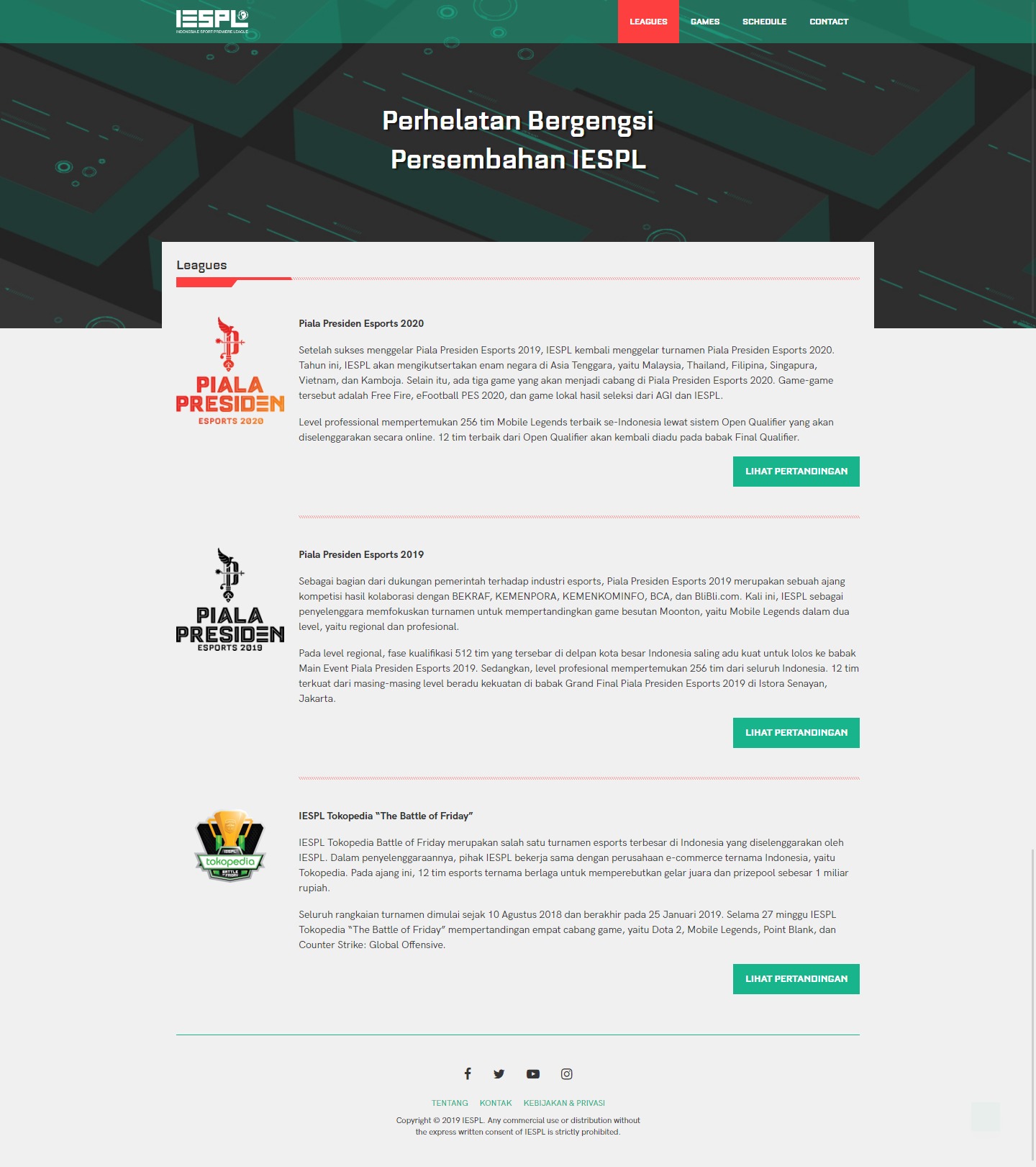 Leagues page